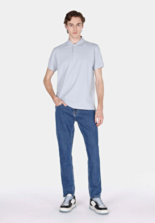 Regular Fit Polo Yaka Düz Erkek Mavi Kısa Kol Tişört Cl1073960