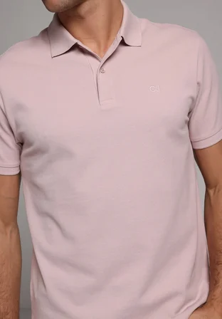 Regular Fit Polo Yaka Düz Erkek Pembe Kısa Kol Tişört