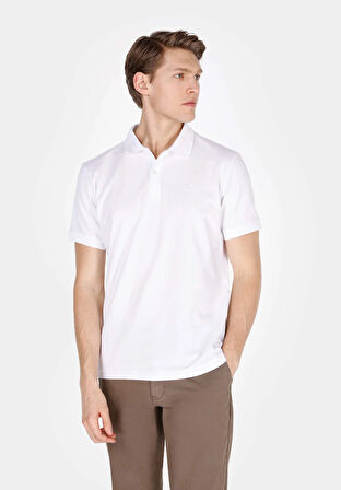 Regular Fit Polo Yaka Düz Erkek Beyaz Kısa Kol Tişört Cl1073960