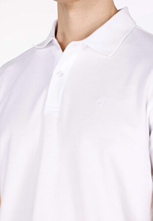 Regular Fit Polo Yaka Düz Erkek Beyaz Kısa Kol Tişört Cl1073960
