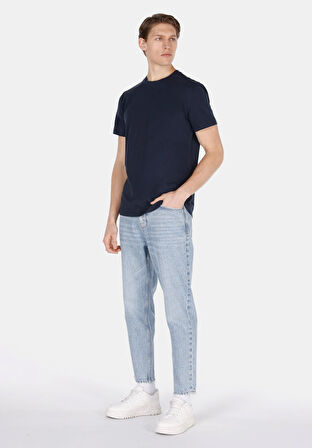 Regular Fit Yuvarlak Yaka Düz Erkek Lacivert Kısa Kol Tişört Cl1073961