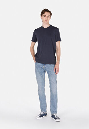 Regular Fit Yuvarlak Yaka Düz Erkek Lacivert Kısa Kol Tişört Cl1073963