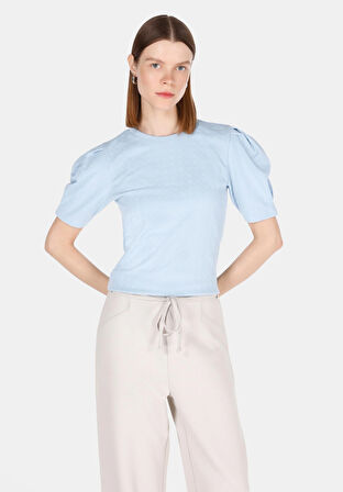 Slim Fit   Kadın Mavi Kısa Kol Tişört Cl1073974