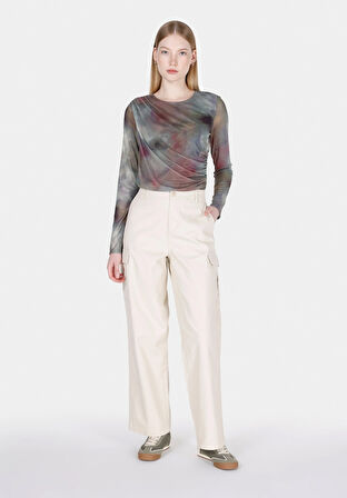 Regular Fit Yüksel Bel Geniş Paça Kadın Bej  Pantolon Cl1073981