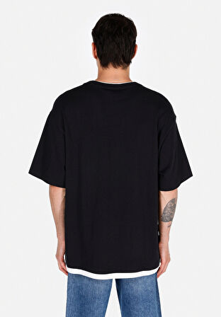 Oversize Fit Yuvarlak Yaka Düz Erkek Siyah Kısa Kol Tişört