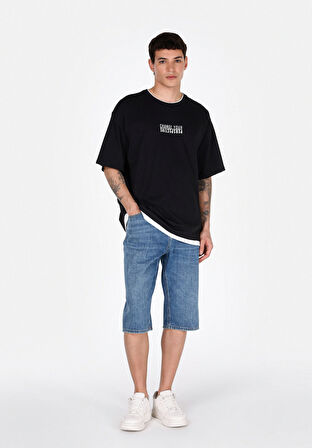 Oversize Fit Yuvarlak Yaka Düz Erkek Siyah Kısa Kol Tişört