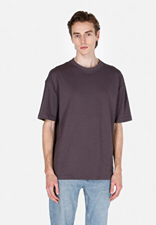 Oversize Fit Yuvarlak Yaka Düz Erkek Antrasit Kısa Kol Tişört Cl1073990