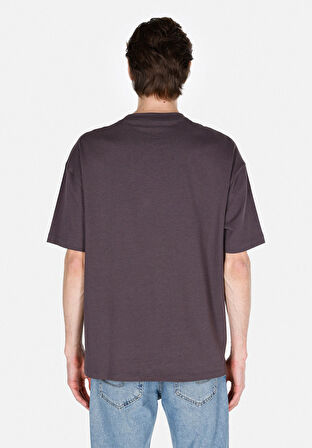 Oversize Fit Yuvarlak Yaka Düz Erkek Antrasit Kısa Kol Tişört Cl1073990