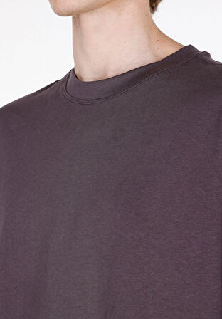 Oversize Fit Yuvarlak Yaka Düz Erkek Antrasit Kısa Kol Tişört Cl1073990