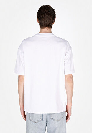 Oversize Fit Yuvarlak Yaka Düz Erkek Beyaz Kısa Kol Tişört Cl1073990