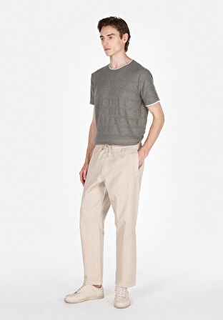 Relaxed Fit Orta Bel Bol Paça Erkek Bej  Pantolon