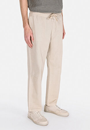 Relaxed Fit Orta Bel Bol Paça Erkek Bej  Pantolon