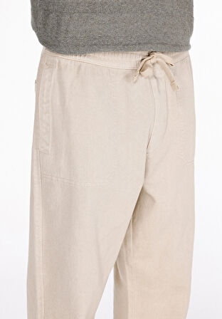 Relaxed Fit Orta Bel Bol Paça Erkek Bej  Pantolon