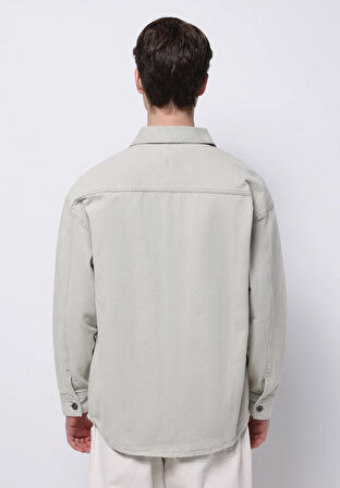 Oversize Fit Klasik Yaka Düz Erkek Bej Uzun Kol Gömlek