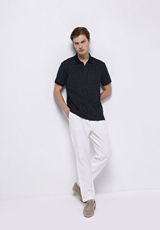 Regular Fit Polo Yaka Baskılı Erkek Lacivert Kısa Kol Tişört