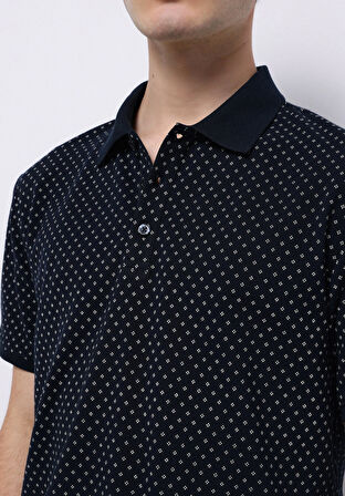 Regular Fit Polo Yaka Baskılı Erkek Lacivert Kısa Kol Tişört