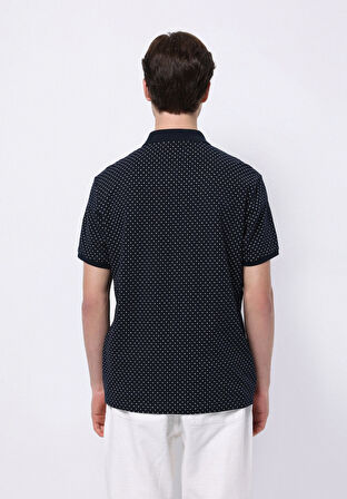 Regular Fit Polo Yaka Baskılı Erkek Lacivert Kısa Kol Tişört