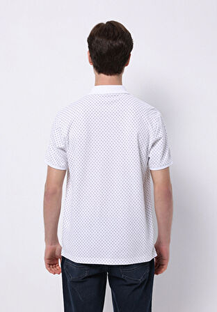 Regular Fit Polo Yaka Baskılı Erkek Beyaz Kısa Kol Tişört