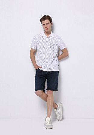 Regular Fit Polo Yaka Baskılı Erkek Beyaz Kısa Kol Tişört