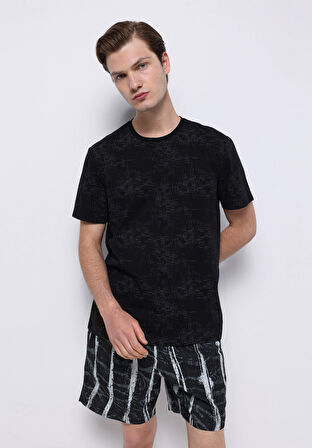 Regular Fit Baskılı Erkek Antrasit Deniz Şortu