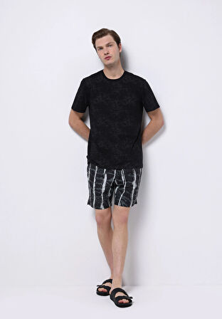 Regular Fit Baskılı Erkek Antrasit Deniz Şortu