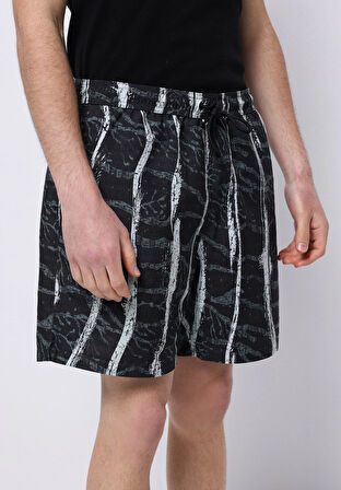 Regular Fit Baskılı Erkek Antrasit Deniz Şortu