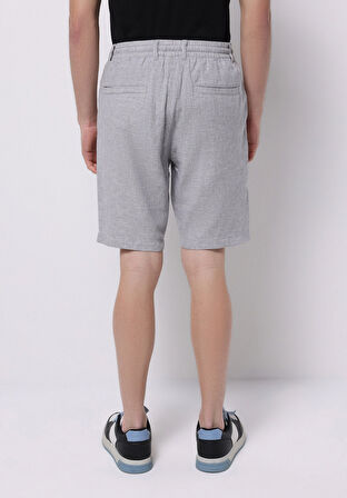 Regular Fit Orta Bel Düz Erkek Keten Karışımlı Gri Şort
