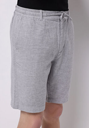 Regular Fit Orta Bel Düz Erkek Keten Karışımlı Gri Şort