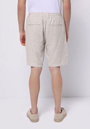 Regular Fit Orta Bel Düz Erkek Keten Karışımlı Bej Şort