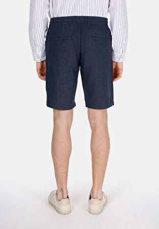 Regular Fit Orta Bel Düz Erkek Keten Karışımlı Lacivert Şort