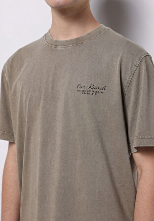 Comfort Fit Yuvarlak Yaka Düz Erkek Bej Kısa Kol Tişört