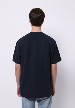 Comfort Fit Yuvarlak Yaka Düz Erkek Lacivert Kısa Kol Tişört