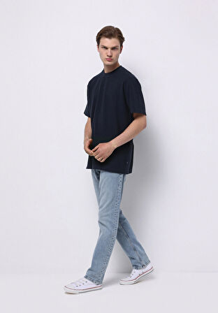 Comfort Fit Yuvarlak Yaka Düz Erkek Lacivert Kısa Kol Tişört