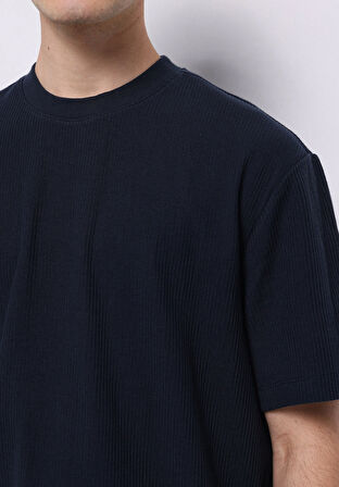 Comfort Fit Yuvarlak Yaka Düz Erkek Lacivert Kısa Kol Tişört
