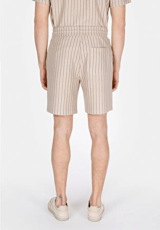 Regular Fit Orta Bel Çizgili Erkek Bej Şort