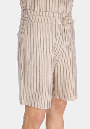 Regular Fit Orta Bel Çizgili Erkek Bej Şort