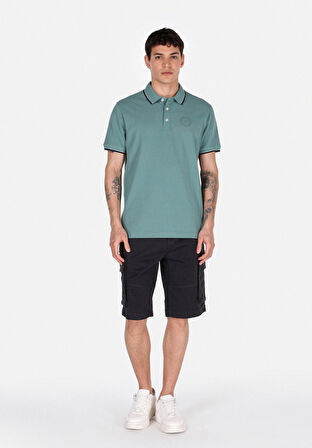 Regular Fit Polo Yaka Düz Erkek Yeşil Kısa Kol Tişört