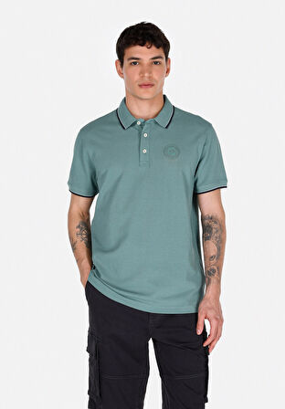 Regular Fit Polo Yaka Düz Erkek Yeşil Kısa Kol Tişört