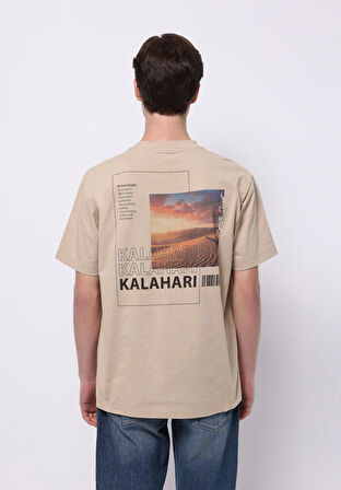 Comfort Fit Yuvarlak Yaka Düz Erkek Bej Kısa Kol Tişört