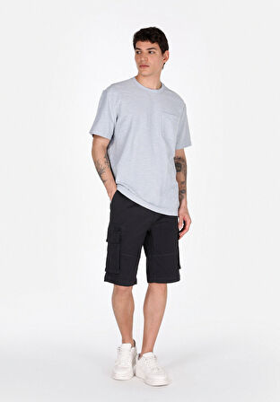 Comfort Fit Yuvarlak Yaka Düz Erkek Mavi Kısa Kol Tişört