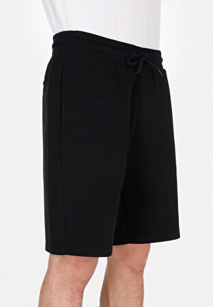 Regular Fit Orta Bel Düz Erkek Siyah Şort