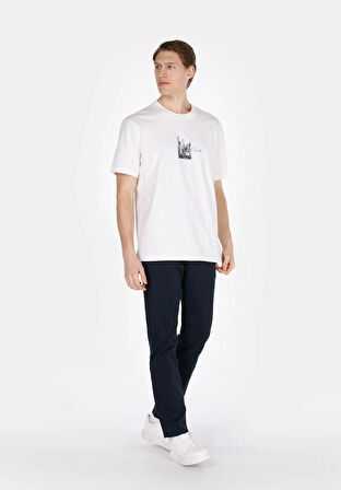 Comfort Fit Yuvarlak Yaka Düz Erkek Beyaz Kısa Kol Tişört