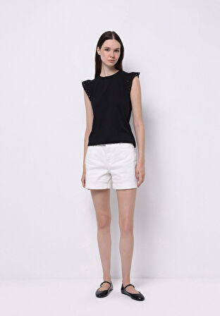 Regular Fit Yuvarlak Yaka Düz Kadın Siyah Kısa Kol Tişört