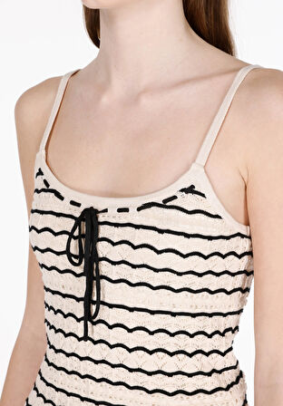 Slim Fit Düz Kadın Ekru Askılı Elbise