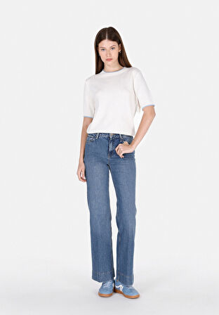 793 Marıssa Regular Fit Yüksel Bel Geniş Paça Kadın Mavi Jean Pantolon Cl1074394