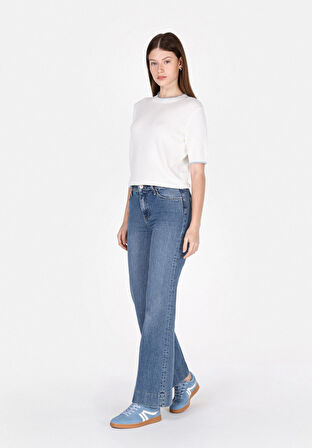 793 Marıssa Regular Fit Yüksel Bel Geniş Paça Kadın Mavi Jean Pantolon Cl1074394