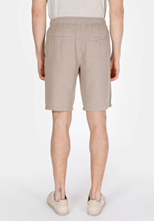 Regular Fit Orta Bel Düz Erkek Bej Şort