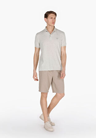 Regular Fit Orta Bel Düz Erkek Keten Karışımlı Bej Şort