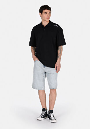 Loose Fit Orta Bel Düz Erkek Denim Jean Şort