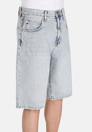 Loose Fit Orta Bel Düz Erkek Denim Jean Şort